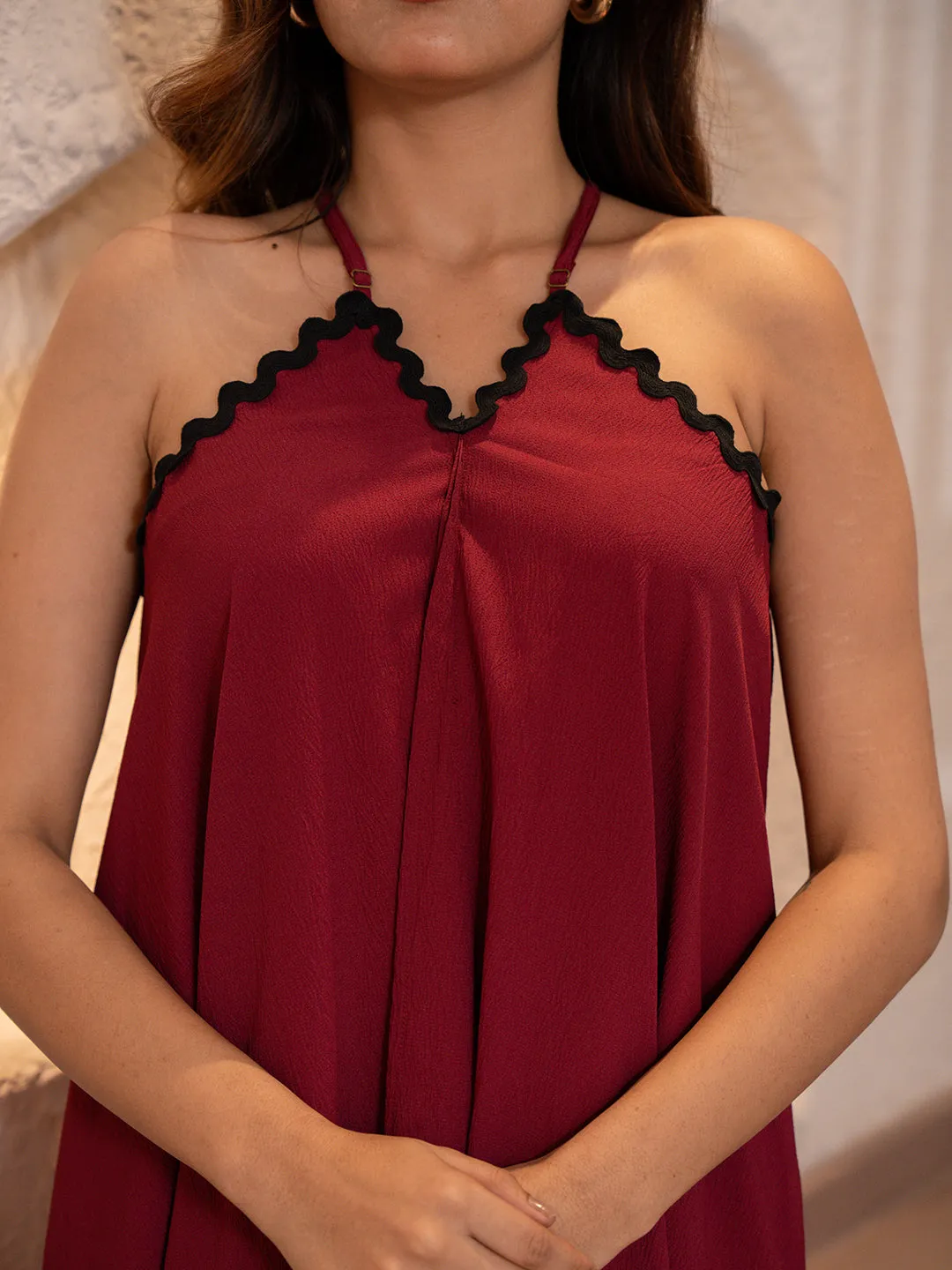 Cherry Red Soft Crepe Night Maxi
