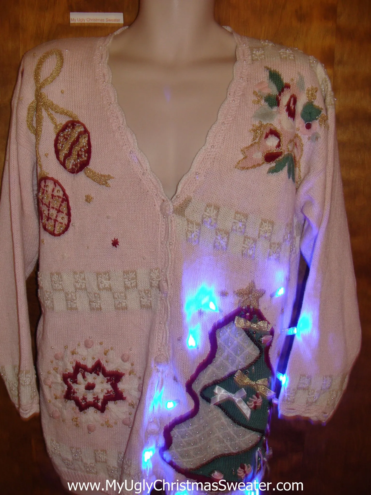 Crafty Pink Ugly Christmas Sweater with Lights