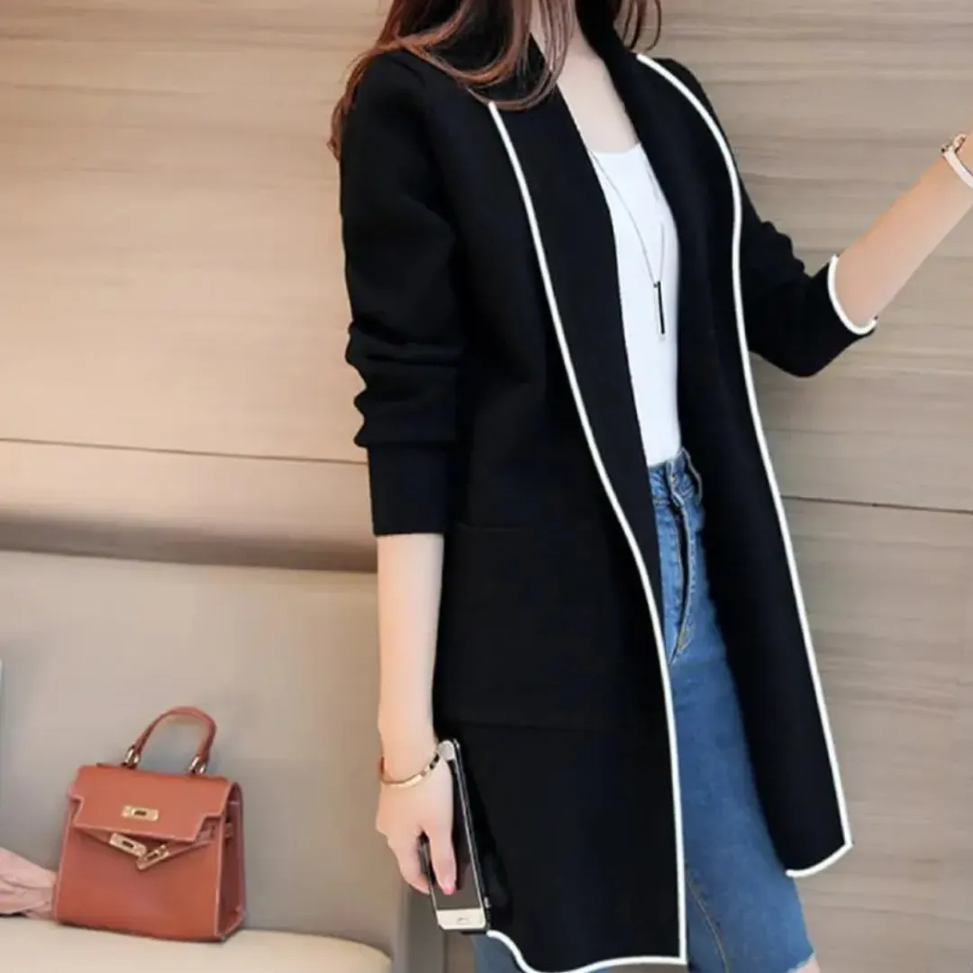 Front Open Long Coat Dual Pockets Jacket