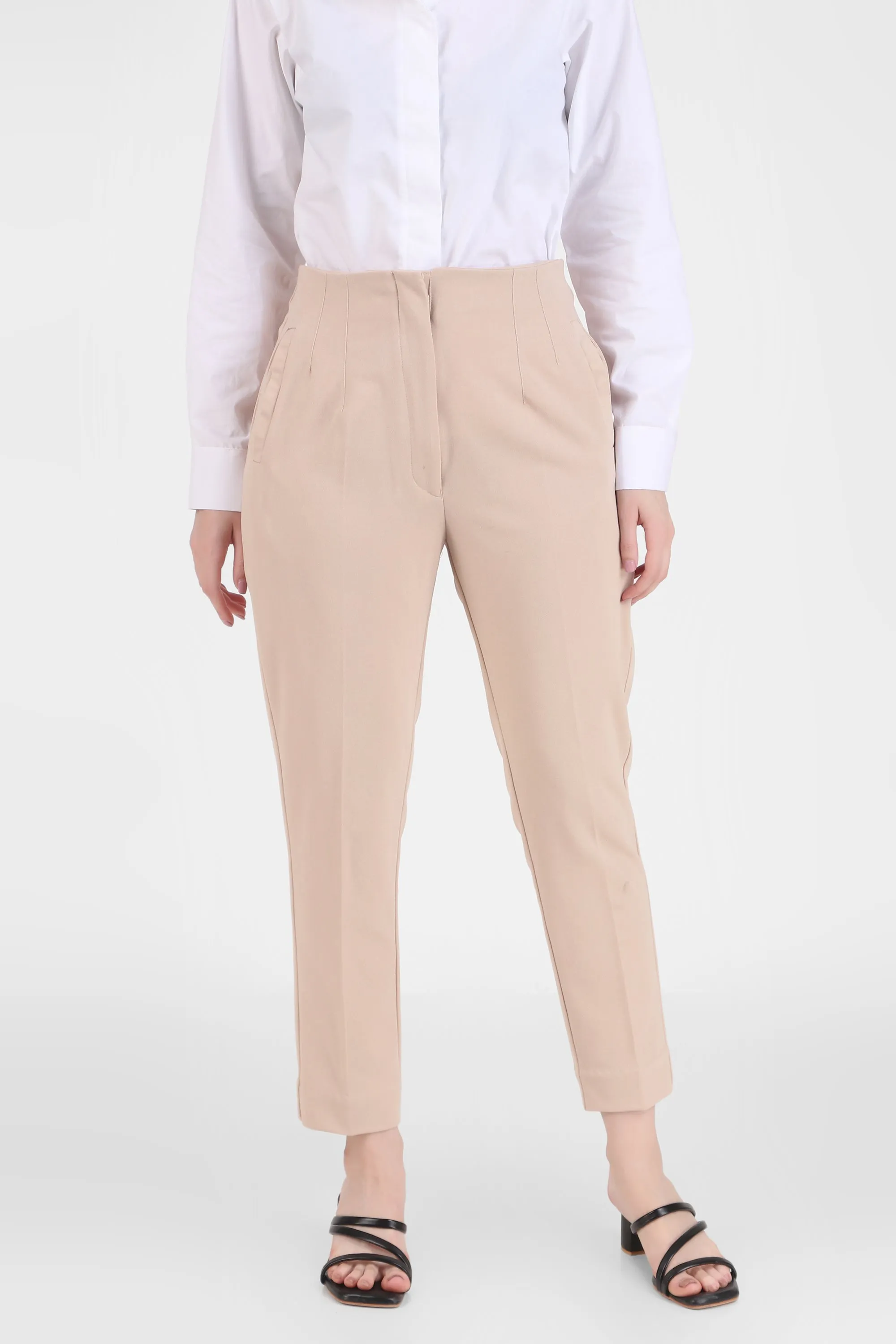 High Waist Trousers, Beige