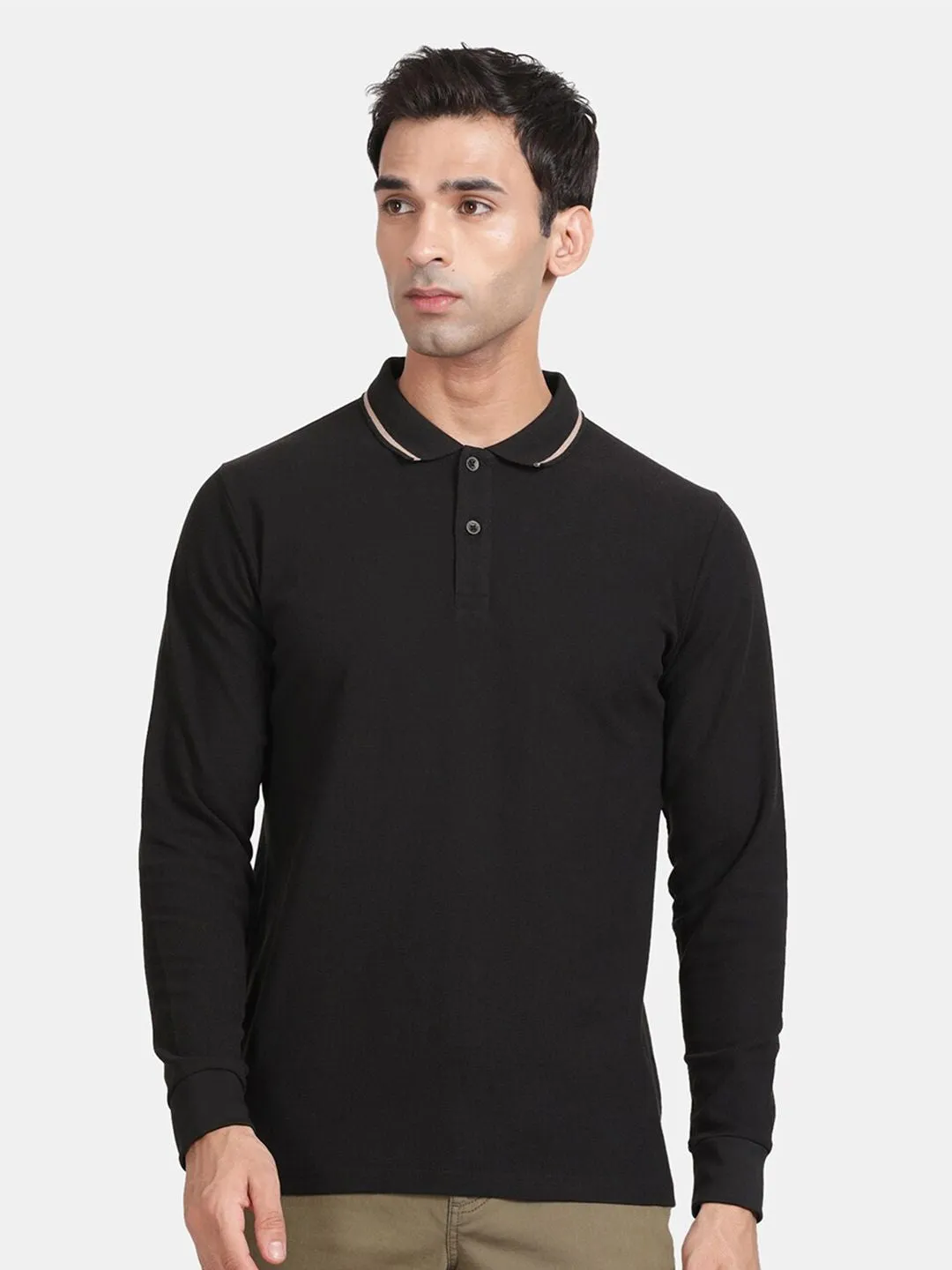 Men Polo Collar Relaxed Fit Cotton T-shirt