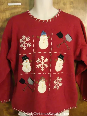 Red Tacky Christmas Sweater with Snowmen