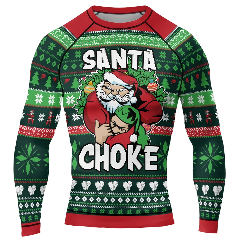 Santa Choke Christmas Men's Long Sleeve Rash Guard