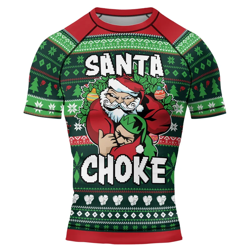 Santa Choke Christmas Men's Short Sleeve Rash Guard