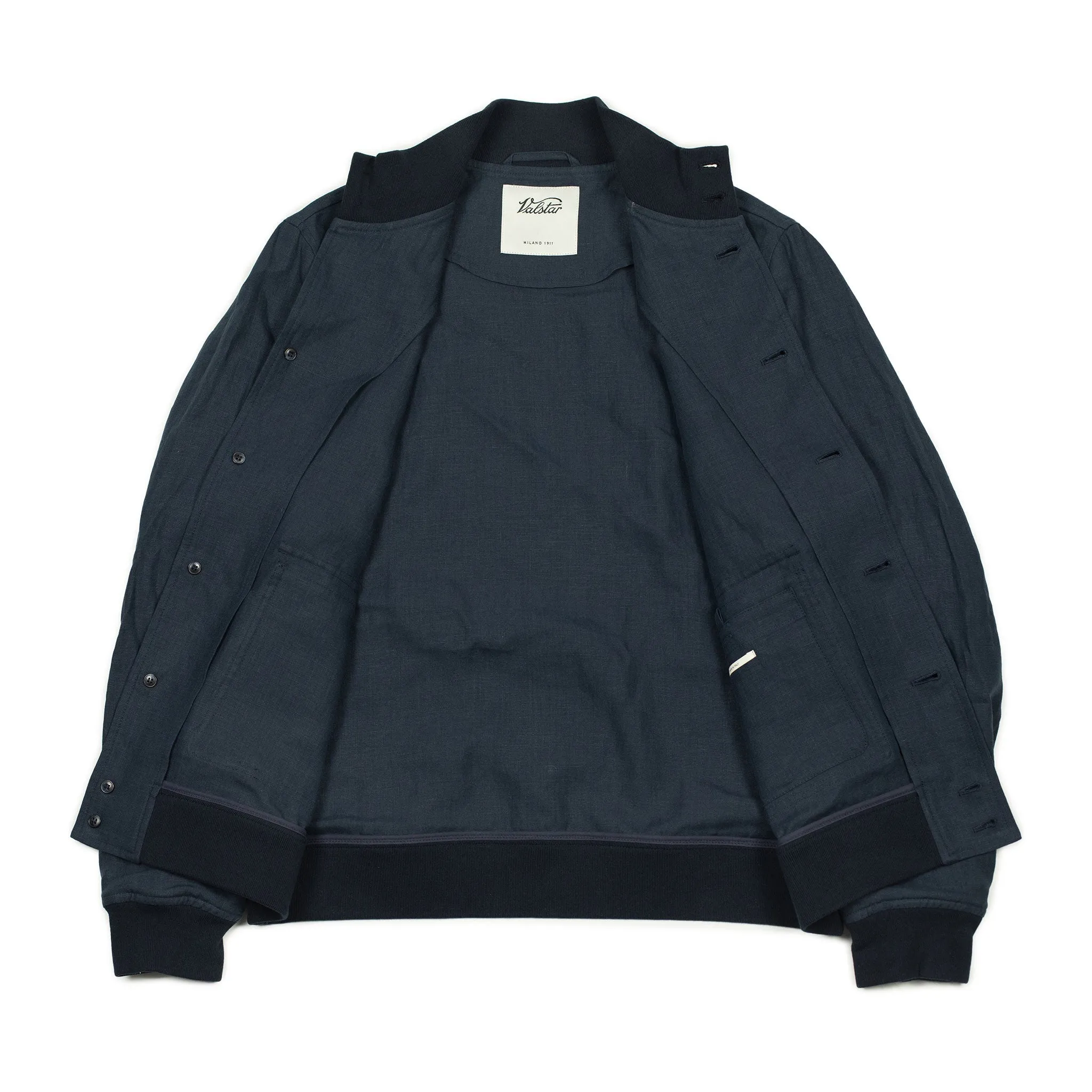 Valstarino bomber jacket in Blue Notte navy linen, unlined