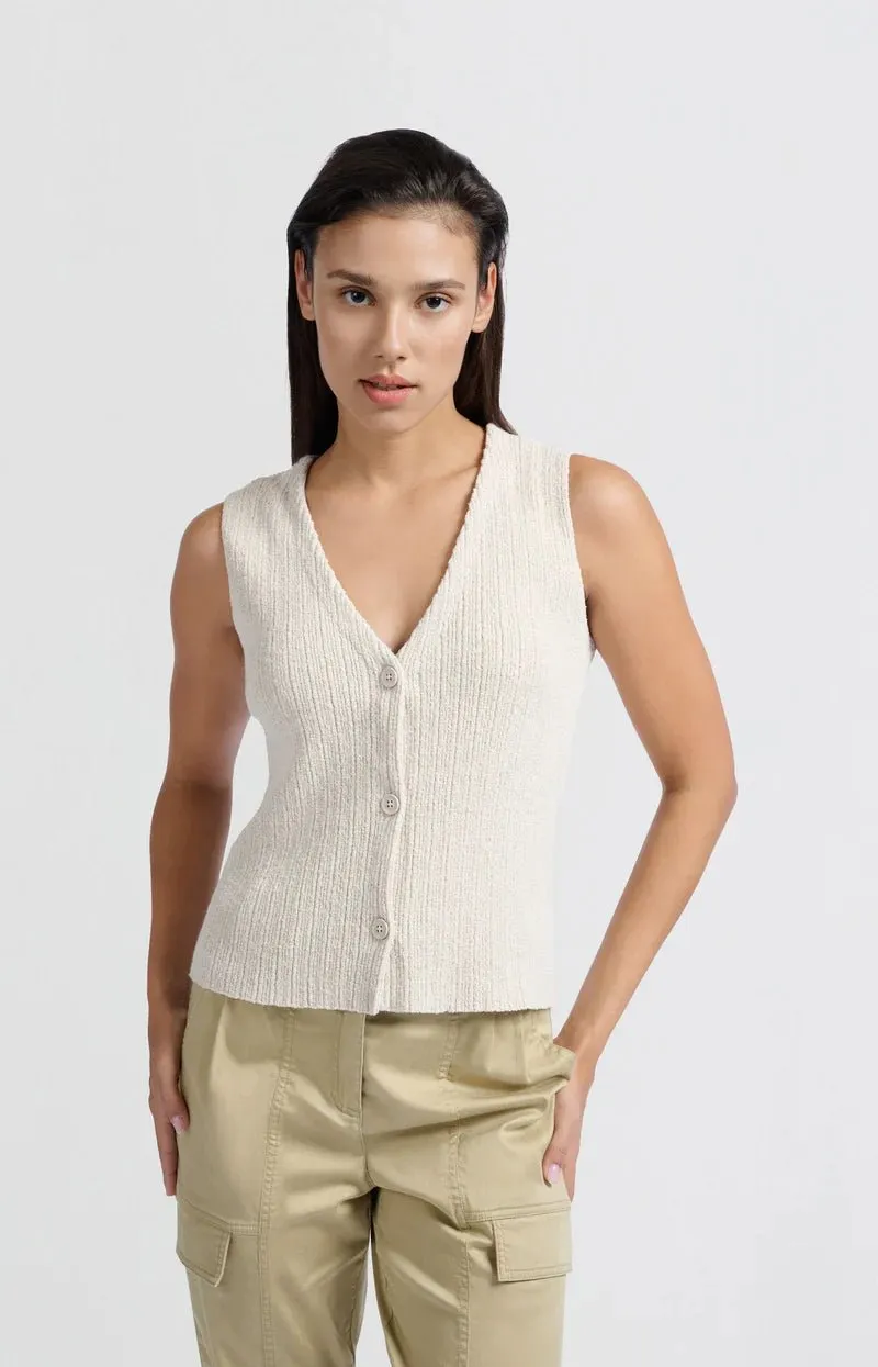 YAYA - Gilet Knitted Rib Stitch Nature Melange